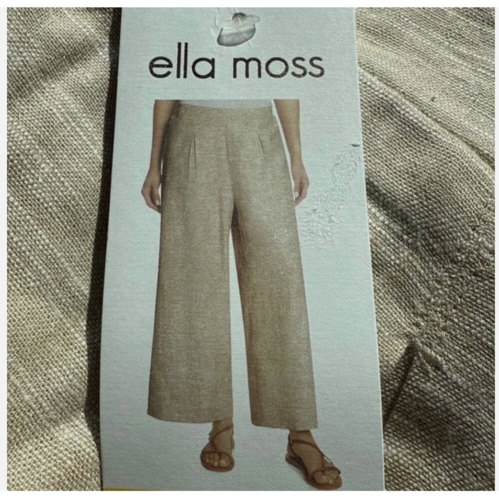 New Ella Moss Linen Blend Wide Leg Pull On Pants Tan Small - Picture 2 of 3